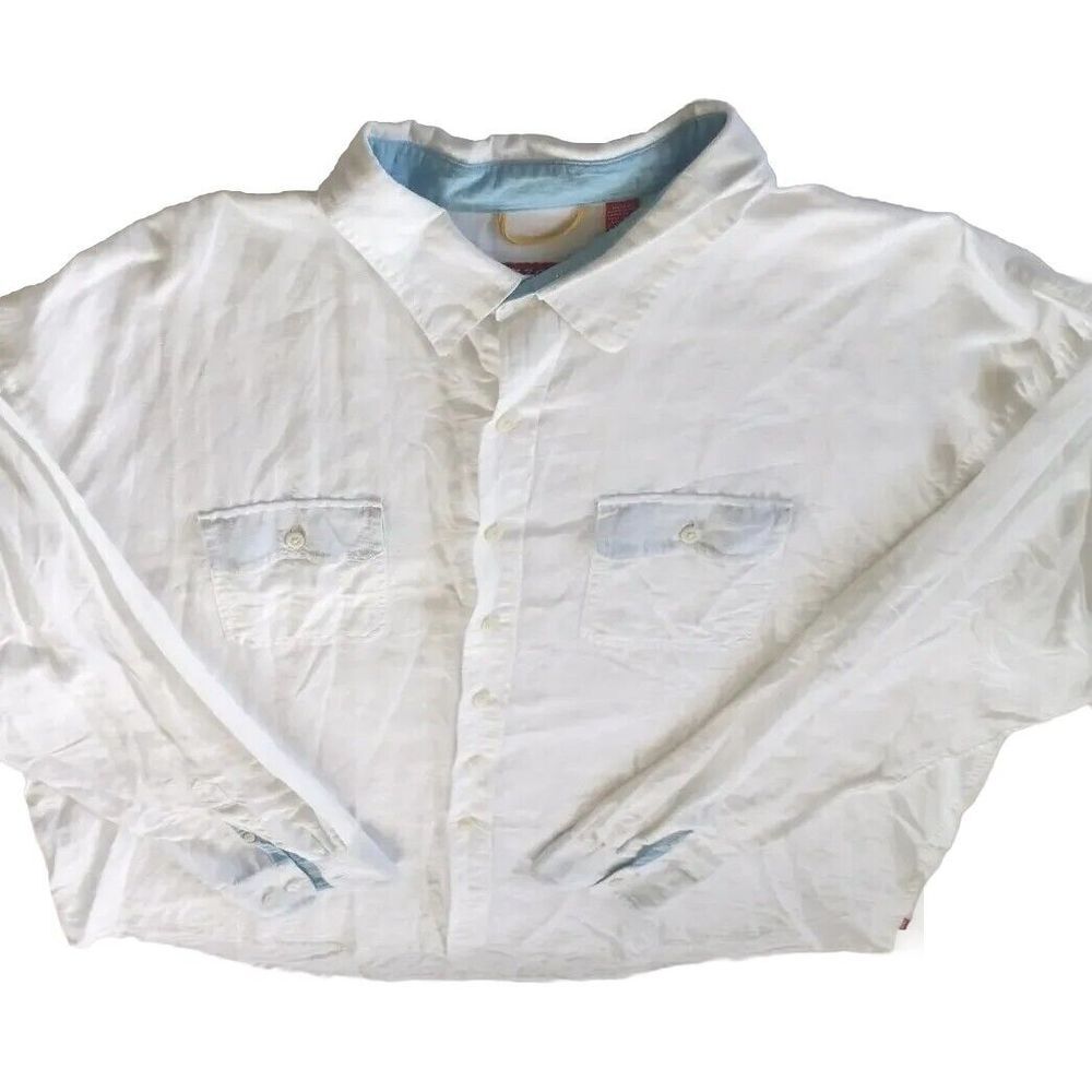 IZOD Men's Linen &‎ Cotton  Long-sleeved Buttons Down Shirts 2XL White Pocket